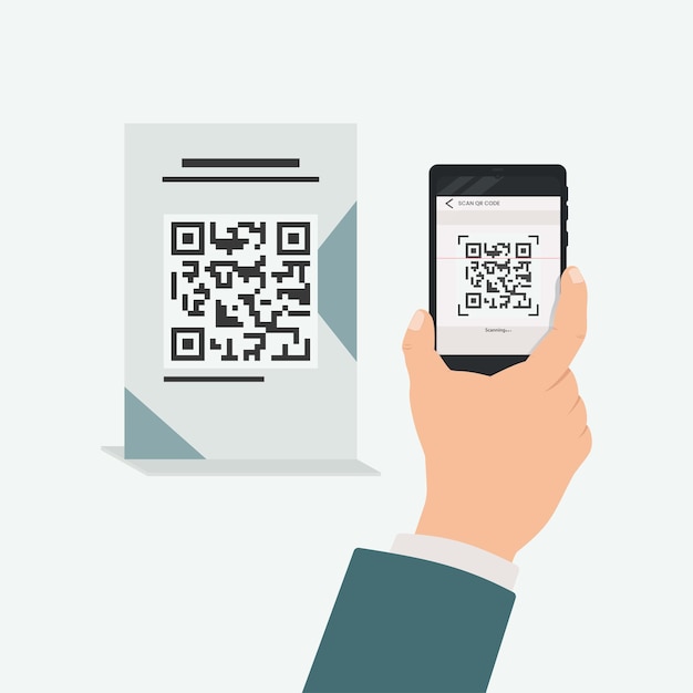 hand hold phone with scanning qr code vector illustration