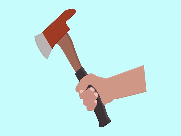 Vector hand hold red axe tool