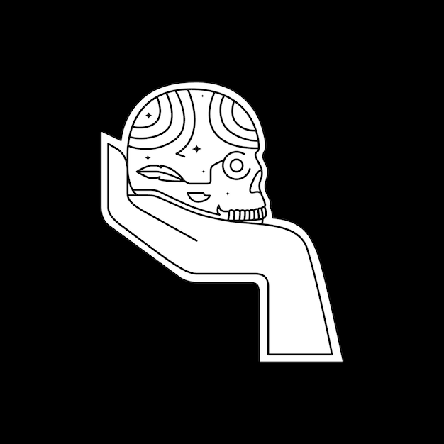 Hand hold skull brainpan cranium dark night logo design vector