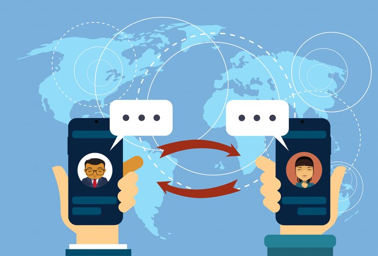 Vector hand hold smart phonesover world map 