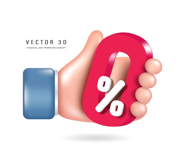 Vector hand holding 0 red text 3d