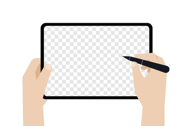 ベクトル スタイラス鉛筆を使用しながら大画面タブレットを持っている手