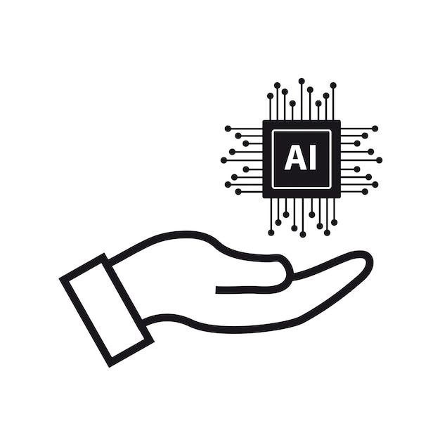 Hand holding a AI logo on a white background with copy space