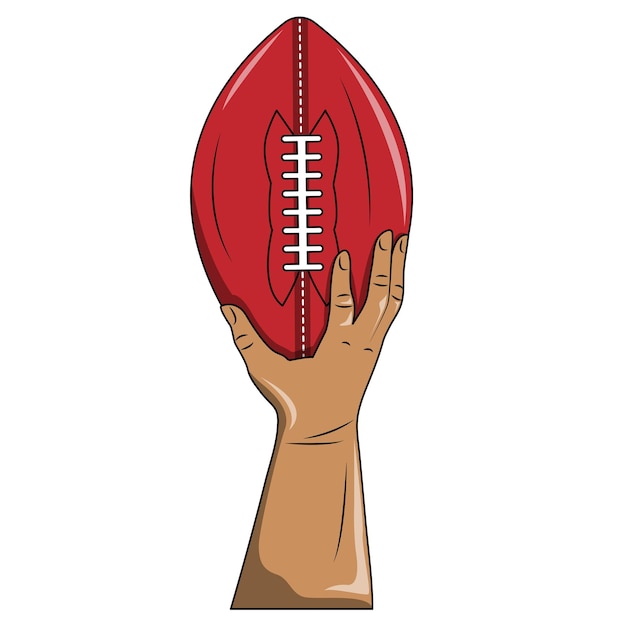 Vector hand holding american football ball. super bowl party