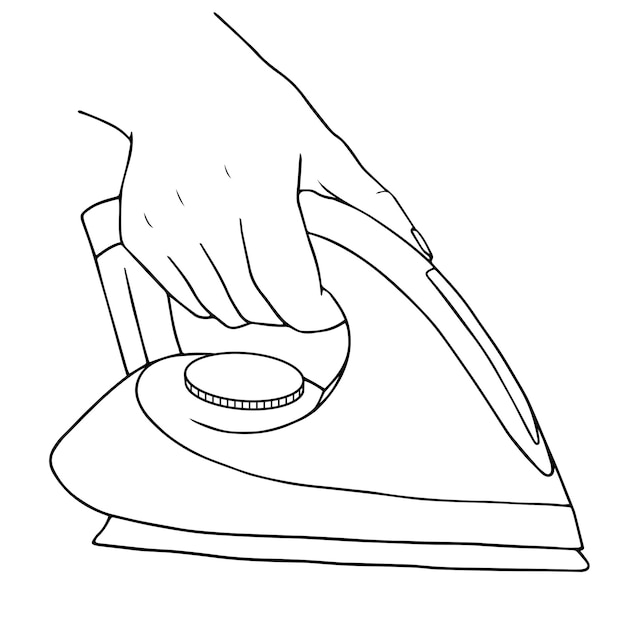 벡터 옷을 정리하는 철을 들고 있는 손 터 선형 일러스트레이션 손으로 그려진