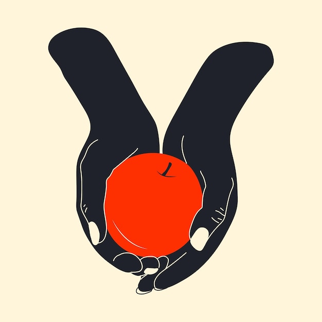 A hand holding an apple Vector illustration