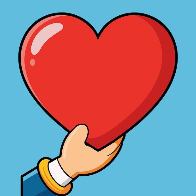 Hand holding a big red heart vector illustration with one hand