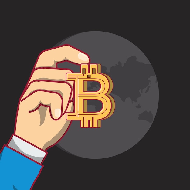 Vector hand holding a bitcoin symbol