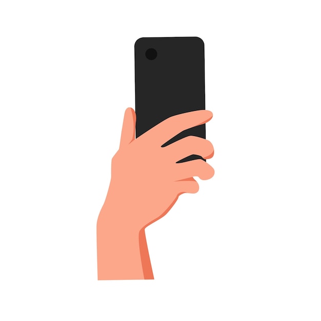 Vector hand holding the black smartphone with blank screen