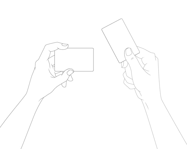 Hand holding Blank card Line Art Illustration