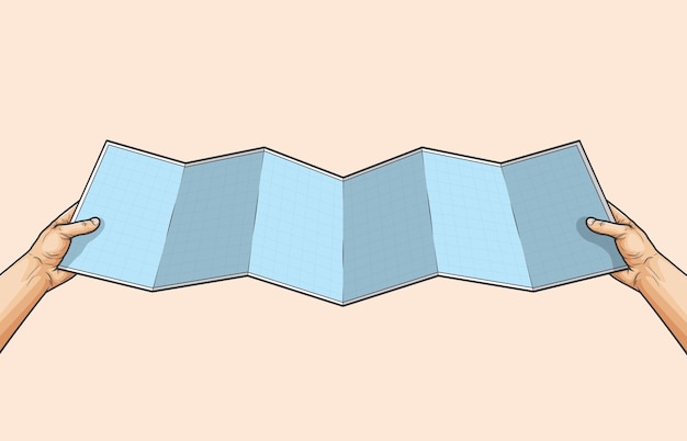Vettore mano che tiene una mappa vuota isolata sul beige
