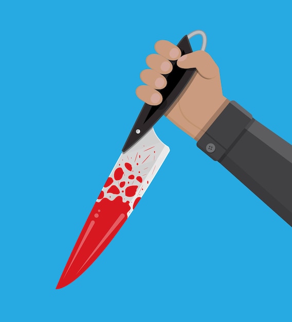 Vector hand holding a bloody knife vector illustration in flat style