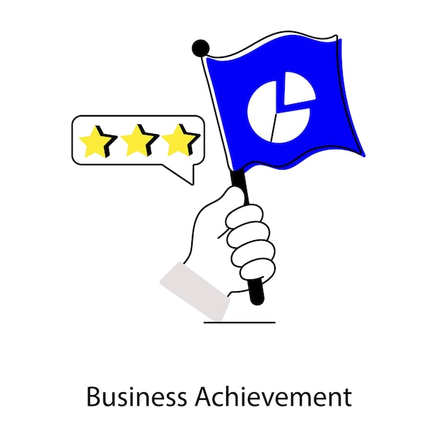 A hand holding a blue flag that says business achievement.