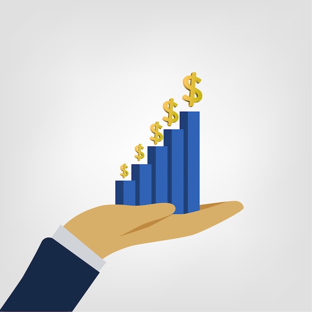 Vector hand holding business graph. business growing chart presentation icon