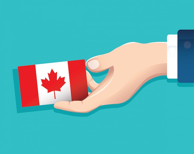 Vector hand holding canada flag card