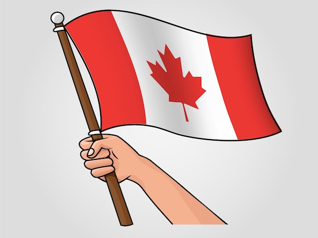 Hand holding canada national flag vector illustration