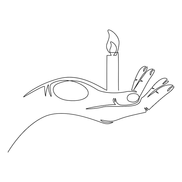 Vector hand holding a candle continuous line vector illustration isolated on a white background