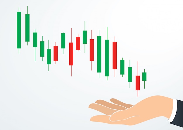 hand holding candlestick chart stock exchange