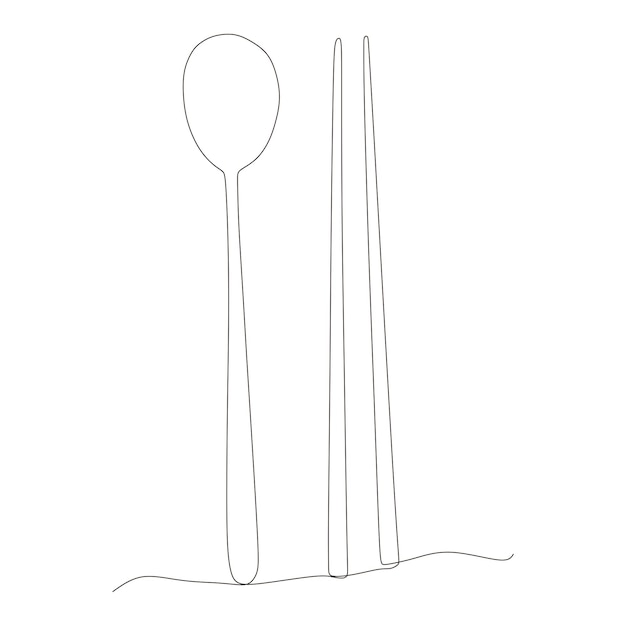 Hand holding chopsticks. asian traditional cutlery. one continuous line drawing. line art isolated w