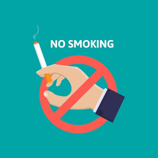 Hand holding cigarette and stop sign, stop smoking flat design  illustration