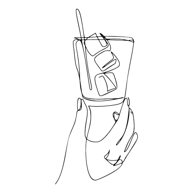 Hand Holding Cocktail glass Whiskey one line drawing continuous modern illustration