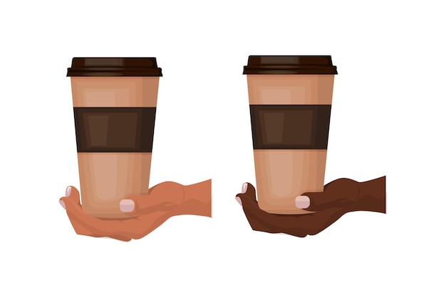 Hand holding coffee take away paper cup vector illustration eps 10
