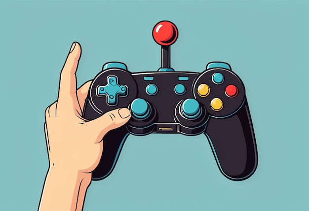 a hand holding a controller that says video game on it