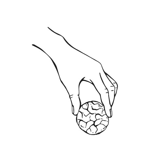 Hand holding a cookie Hand drawn black and white vector illustration