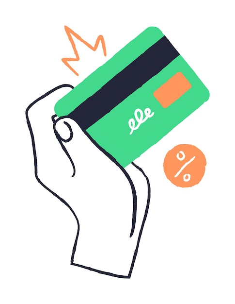 Hand holding credit card with decline symbol
