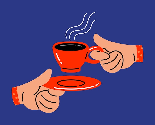 Vector hand holding a cup of coffee flat vector illustration