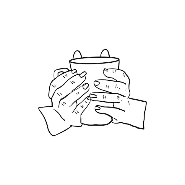 hand hold a coffee cup hand drawn, line drawing isolated symbol at brown  background 3587543 Vector Art at Vecteezy