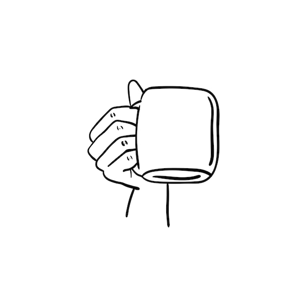 Рука держит чашку кофе значок линии искусства рука держит чашку кофе