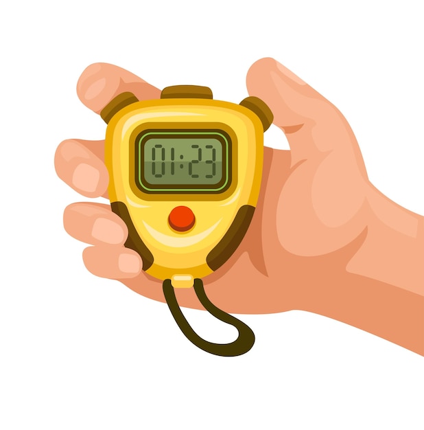 Hand holding Digital Stopwatch Symbol cartoon illustration vector