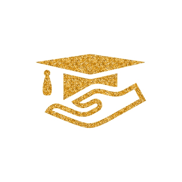 Vector hand holding diploma icon gold glitter texture vector illustration
