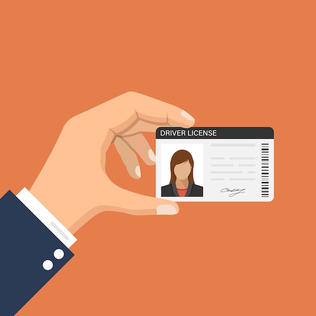 Vector hand holding driver license icon in flat style identification document vector illustration on isolated background profile card sign business concept