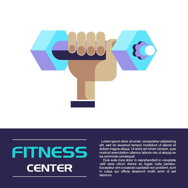 Hand holding a dumbbell. Fitness center. Vector illustration. Isolated on a white background.