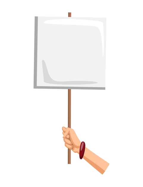 Hand holding empty placard with place for text person hand holding blank banner or card isolated vector illustration can be used for competition news tournament or contest