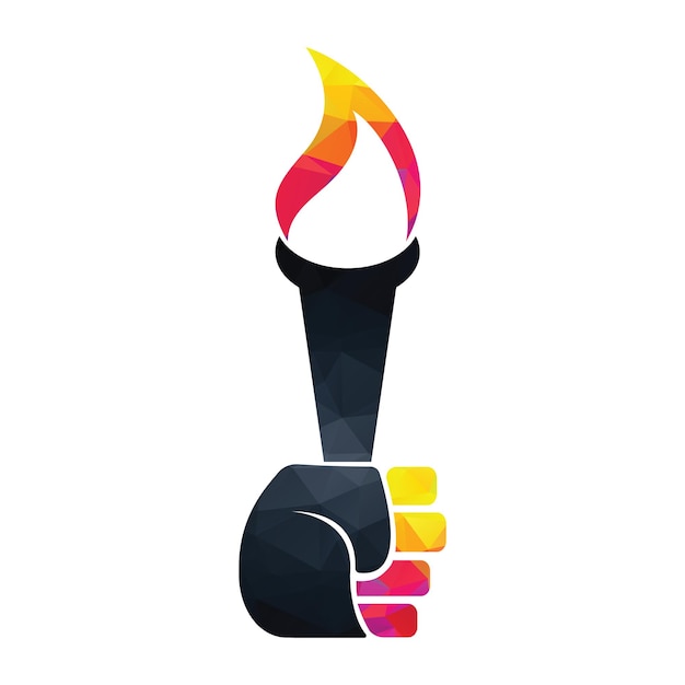 Рука держит концептуальный дизайн пылающего факела Горящий огонь или шаблон логотипа пламени