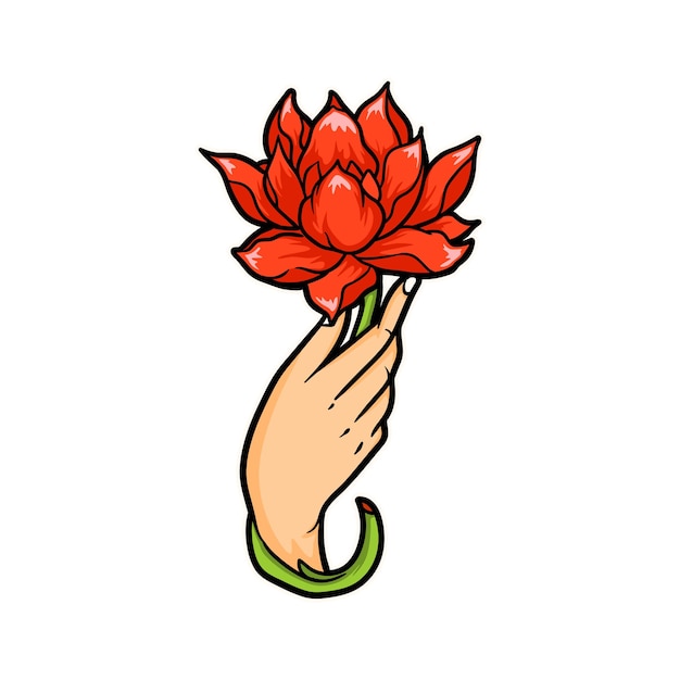 Mano che tiene l'illustrazione del fiore