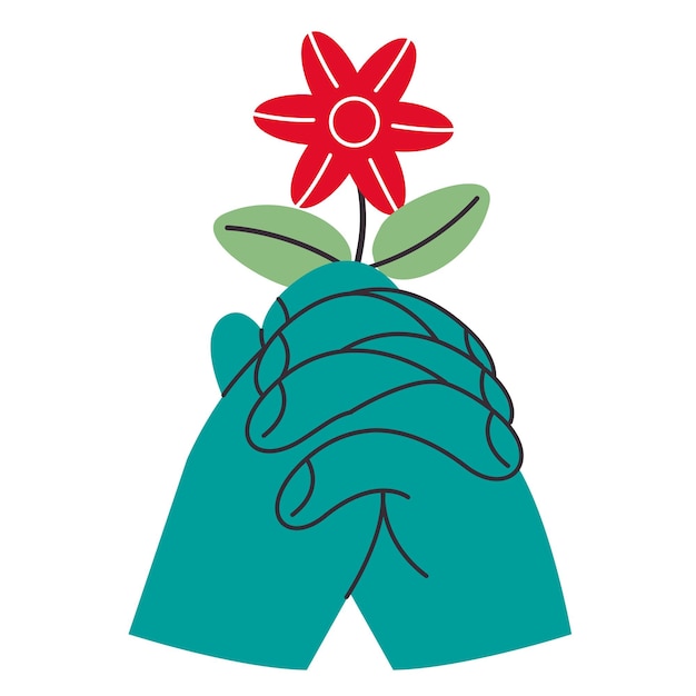 Vettore simbolo di fiore in mano gesto di pace amore protezione linea illustrazione artistica