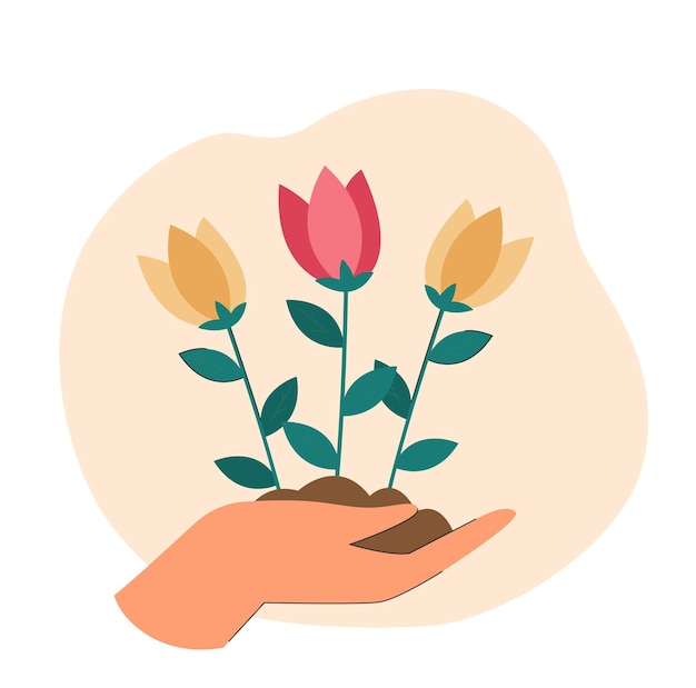 Vector hand holding flowers