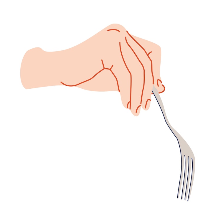 Vector hand holding fork, illustration flat style, line, modern, color isolated on the white background