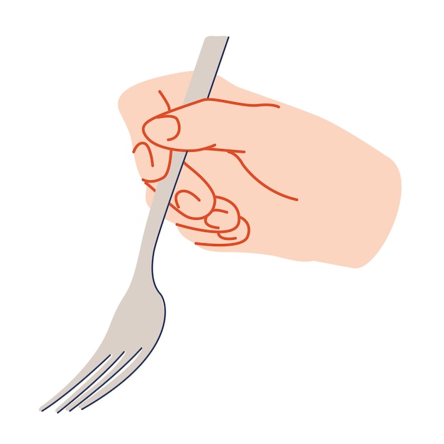 hand holding fork, illustration flat style, line, modern, color isolated on the white background