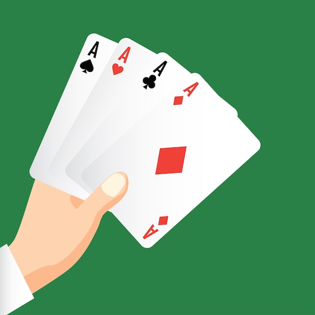 Mano che tiene quattro assi, concetto di carta da gioco poker