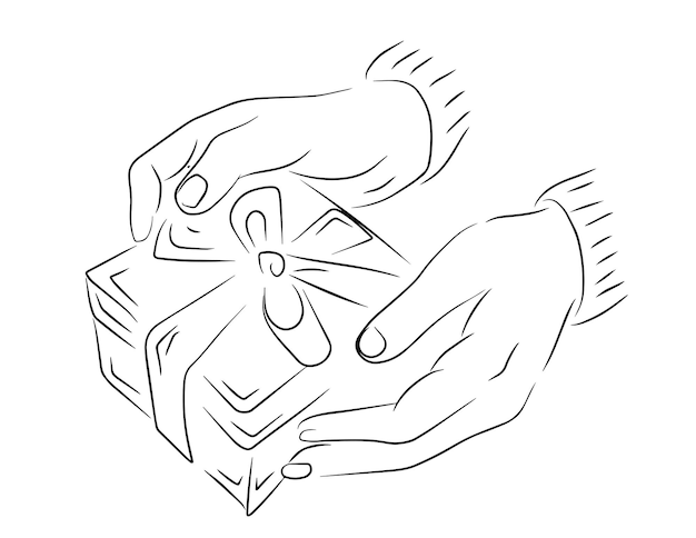 Un'illustrazione di silhouette di una scatola regalo in mano