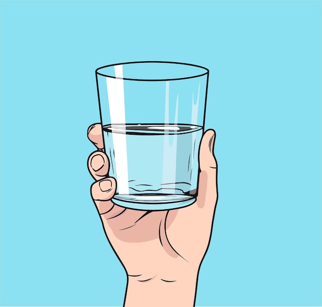 Hand holding glass of water Drink more water concept Vector illustration