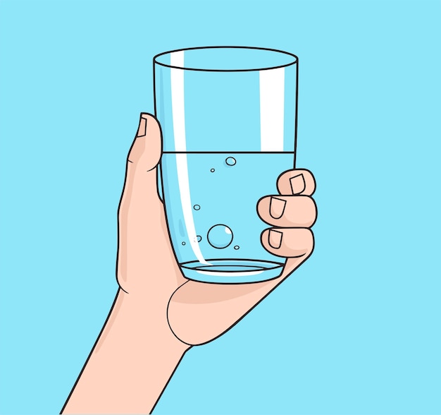 Hand holding glass of water Drink more water concept Vector illustration