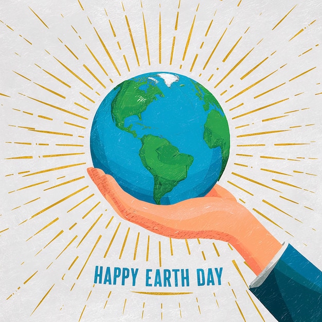 a hand holding a globe that says happy earth day