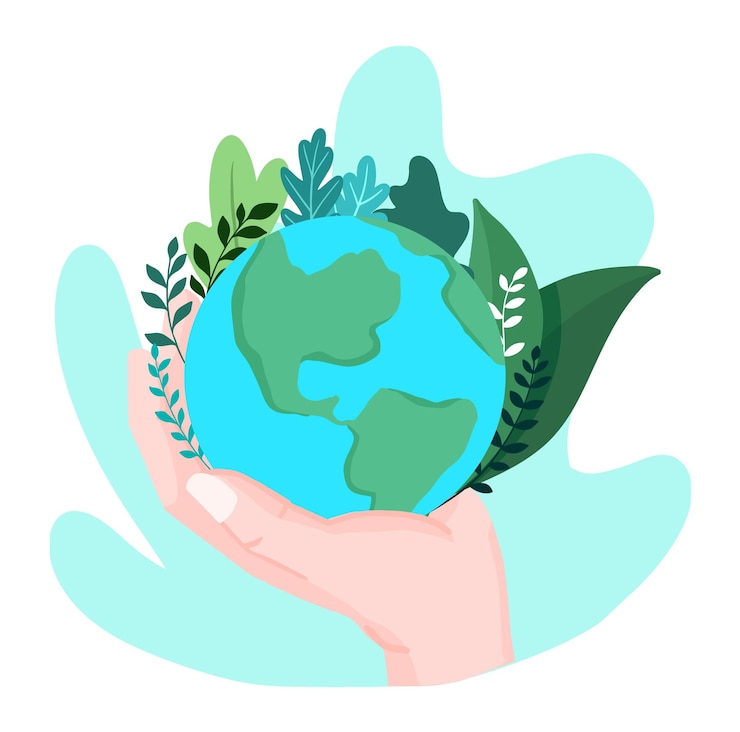 Vector a hand holding a globe with the word earth on it