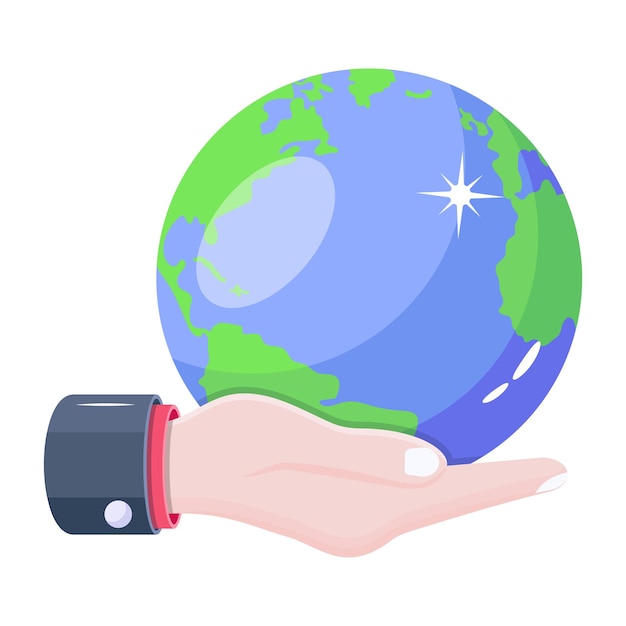 Vector a hand holding a globe with the word earth on it